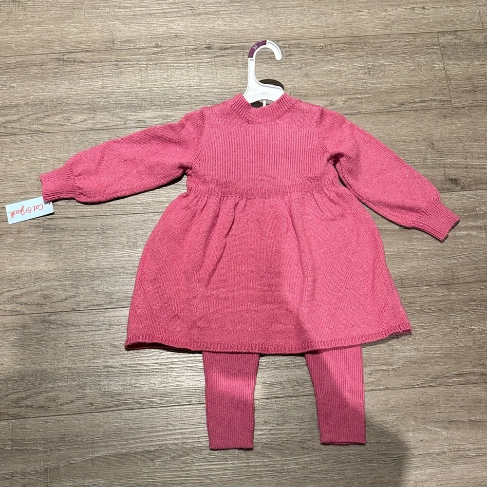 Cat & Jack Rose Pink Knit Dress with Floral Rosettes